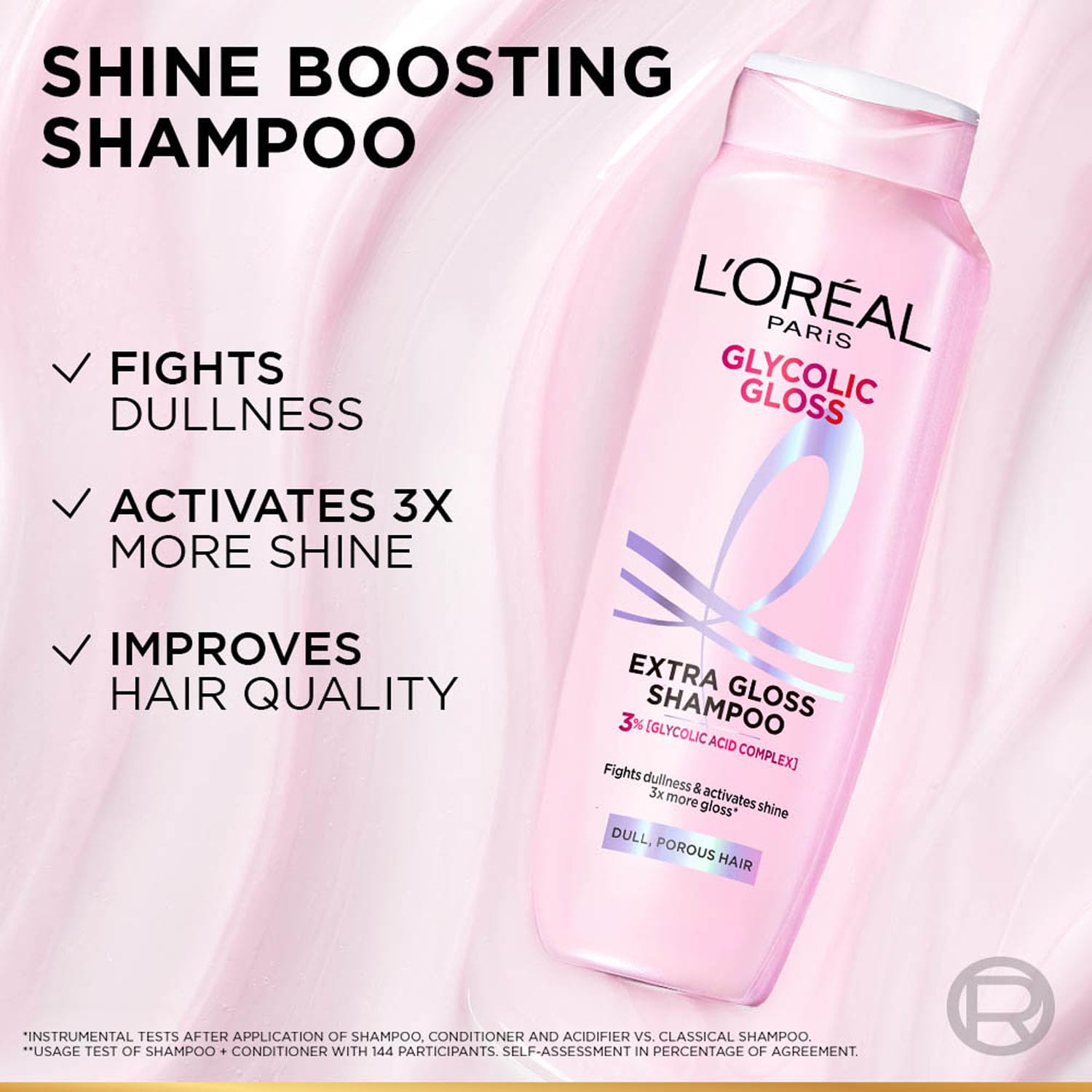 L'Oreal Paris Glycolic Gloss Shine Boosting Shampoo, Powered By 3% Glycolic Acid, For Dull Hair, Restores Hair Quality Gives 3X More Gloss, 200Ml