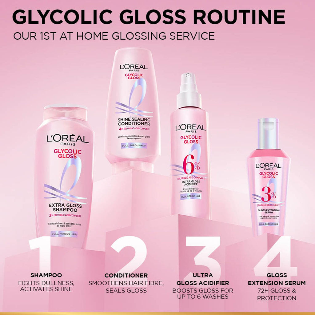 L'Oreal Paris Floral Glycolic Gloss Shine Sealing Conditioner, Powered By 4% Glycolic Acid, For Dull Hair, Smoothens Hair Fiber For 3X More Gloss, 175Millilitre