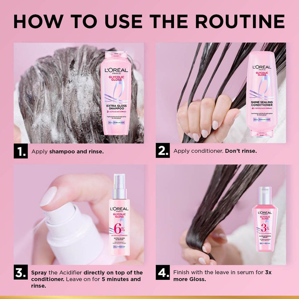 L'Oreal Paris Glycolic Gloss Shine Boosting Shampoo, Powered By 3% Glycolic Acid, For Dull Hair, Restores Hair Quality Gives 3X More Gloss, 200Ml